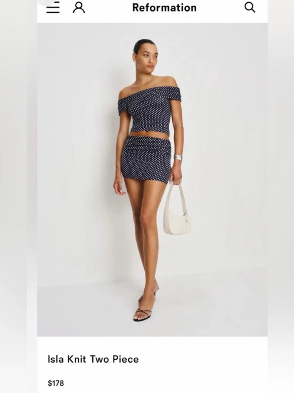 Reformation black and white Isla Polka Dot Mini Skirt and top set